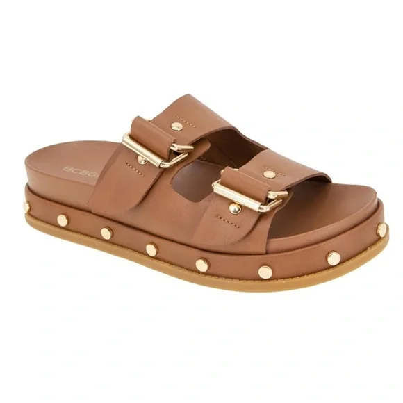 BCBGeneration Bamba Double Buckle Slide Sandals Brown Birkenstock Style 7.5 NWT - Picture 3 of 9